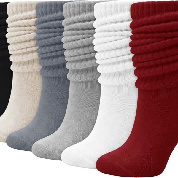 Women's Boot Slouch Socks (6-Pair Pack, Vintage Thickened Knit Over-the-Knee Socks, Suitable for Casual Sports)