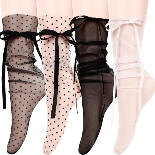 Women's Sheer Lace Slouch Socks (Mesh Detail, Transparent Tulle Style)