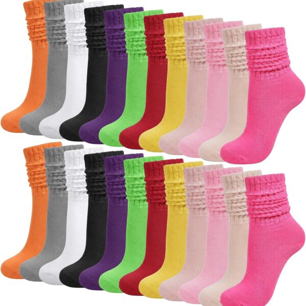 Women's Slouch Socks (12-Pair Pack, Colorful/White, Vintage Long Slouch Socks, Suitable for Daily Wear & Boots)
