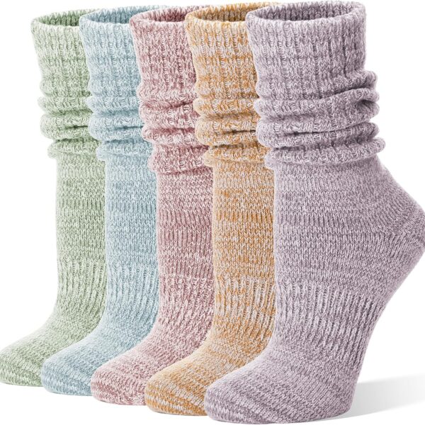 Women's Warm & Cozy Winter Slouch Socks / Ruched Plush Crew Socks (5-Pack)